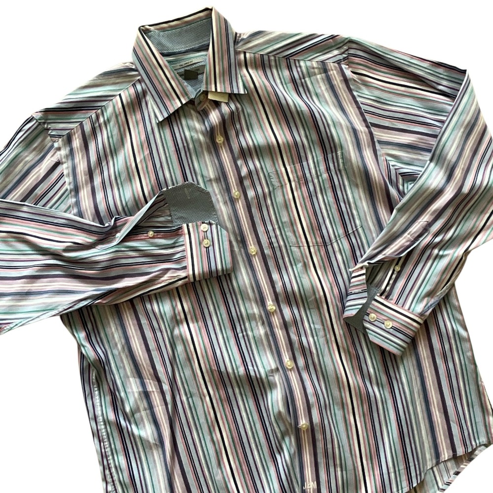 Johnston Murphy Tailored Fit Striped Dress Shirt Mens Long Sleeve